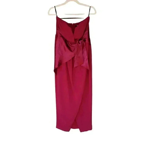 ASOS TFNC Raspberry Asymmetric Chiffon Bow Wrapped Midi Formal Cocktail Dress - Picture 3 of 11